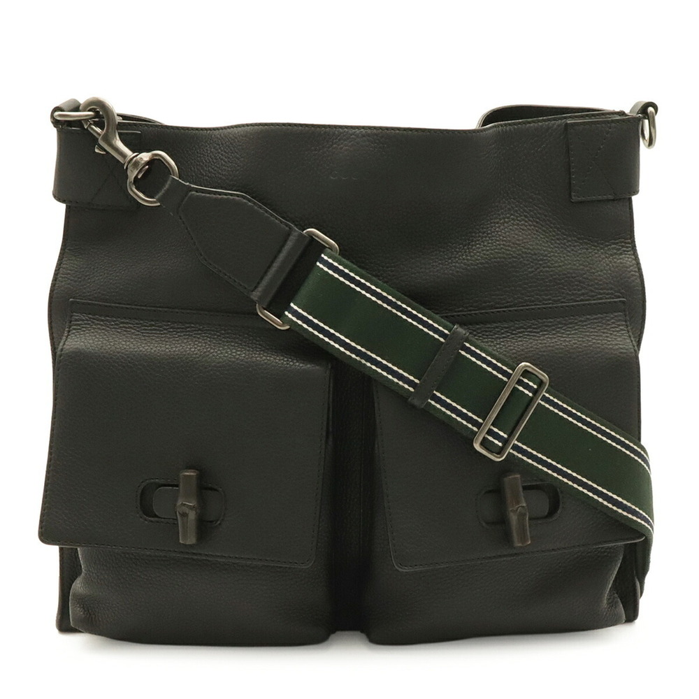 GUCCI Bamboo Shoulder Bag, Handbag, Leather, Black, 387093